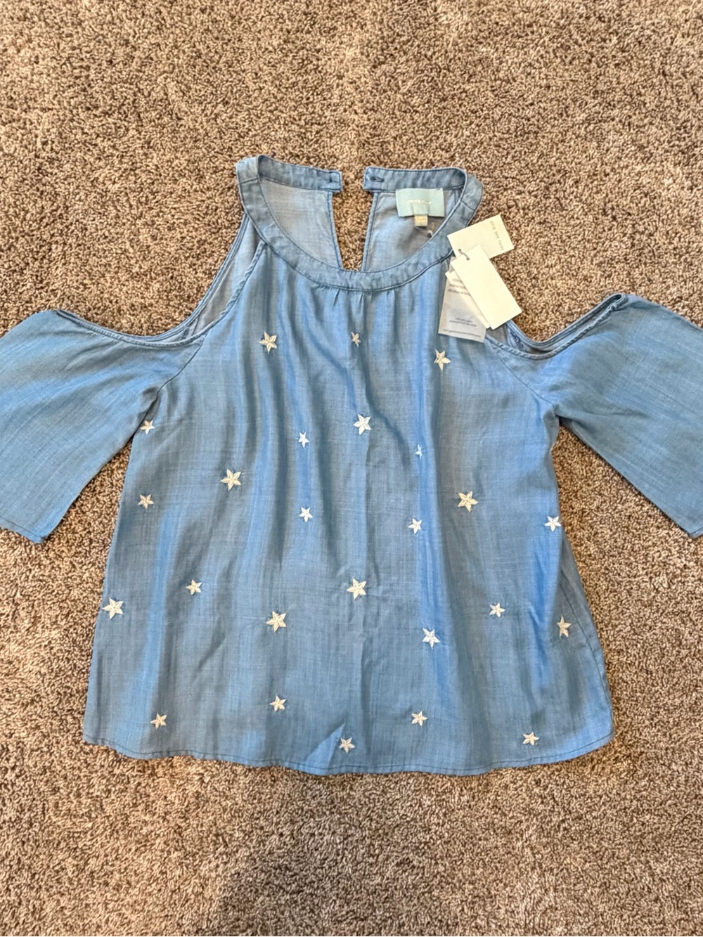 NWT Skies Are Blue Cold-Shoulder Top with Star Embroidery, Size Medium